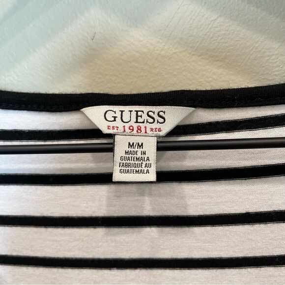 Guess Black and White Scoop Neck Shirt - Size: Medium - Picture 3 of 7